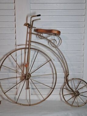Large Vintage High Wheel Tricycle Brass Wall Art Home Decor